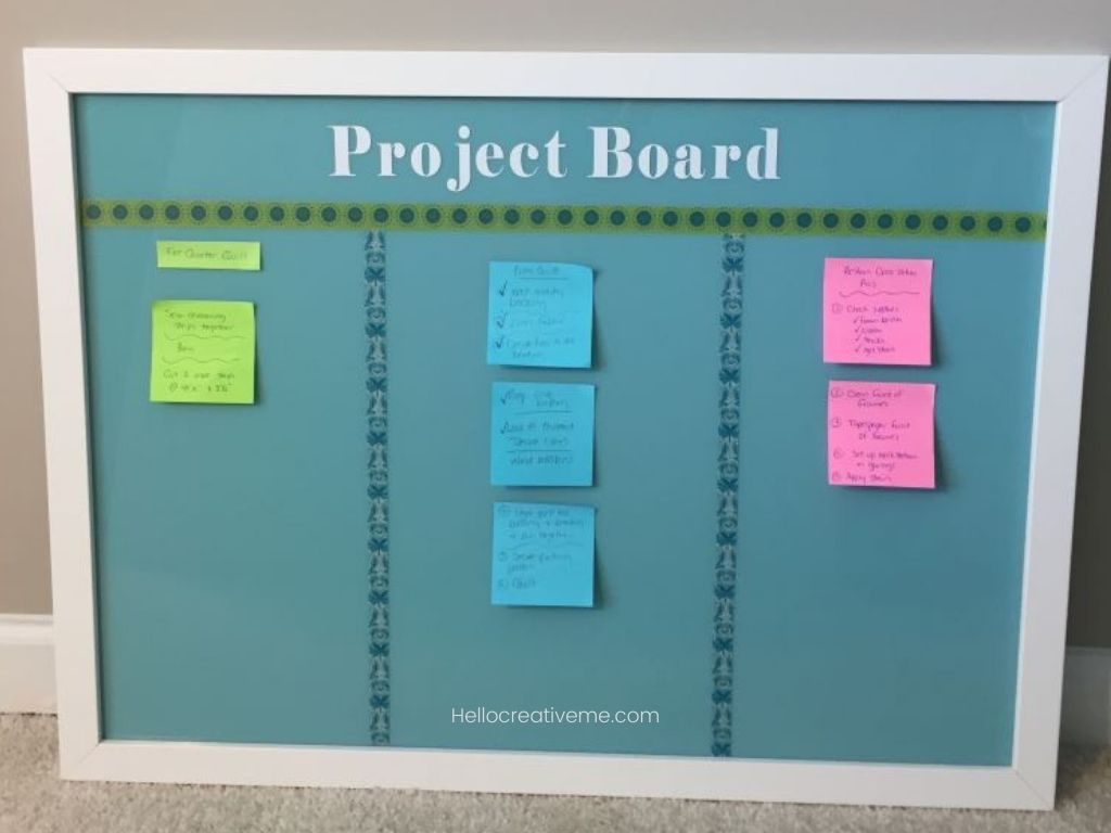 Project board with post it notes on it
