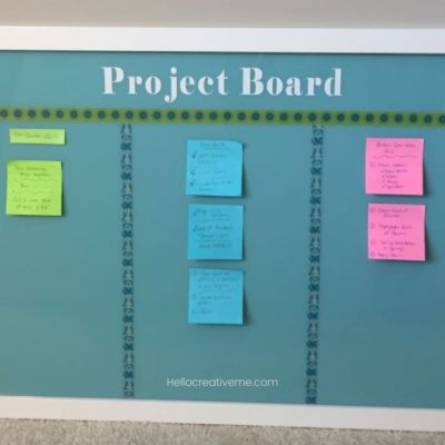 Project board with post it notes on it