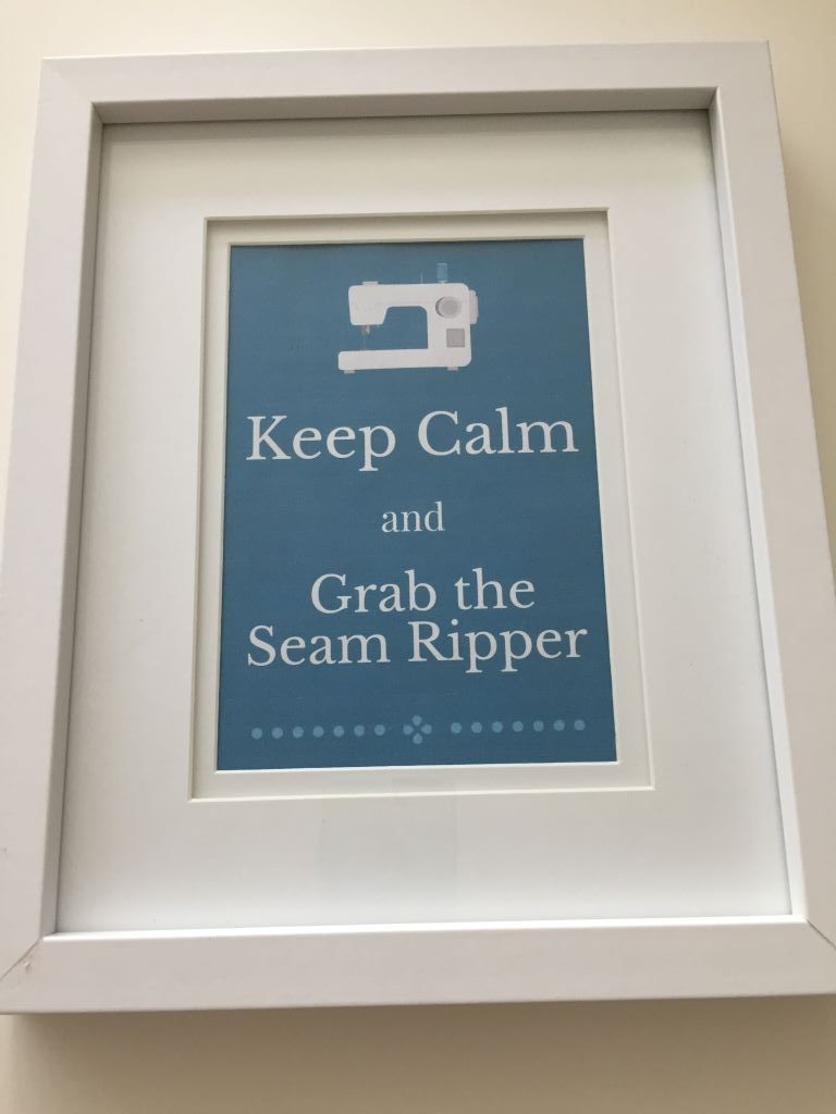 keep calm and grab the seam ripper framed sign