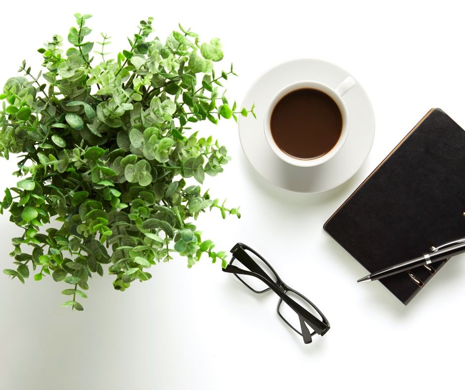 Plant and coffee on desk