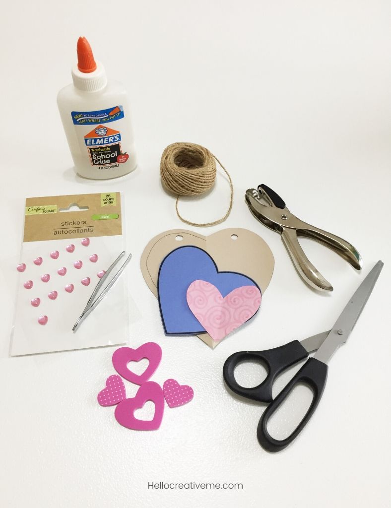 Supplies for DIY heart banner