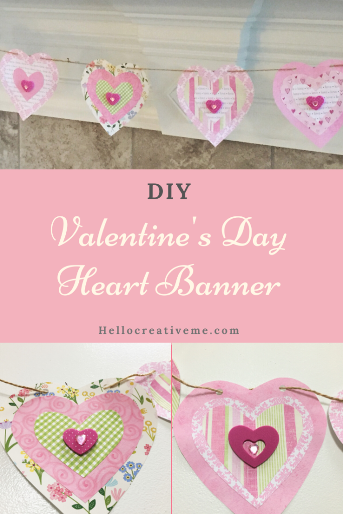 DIY valentine heart banner and pink paper hearts