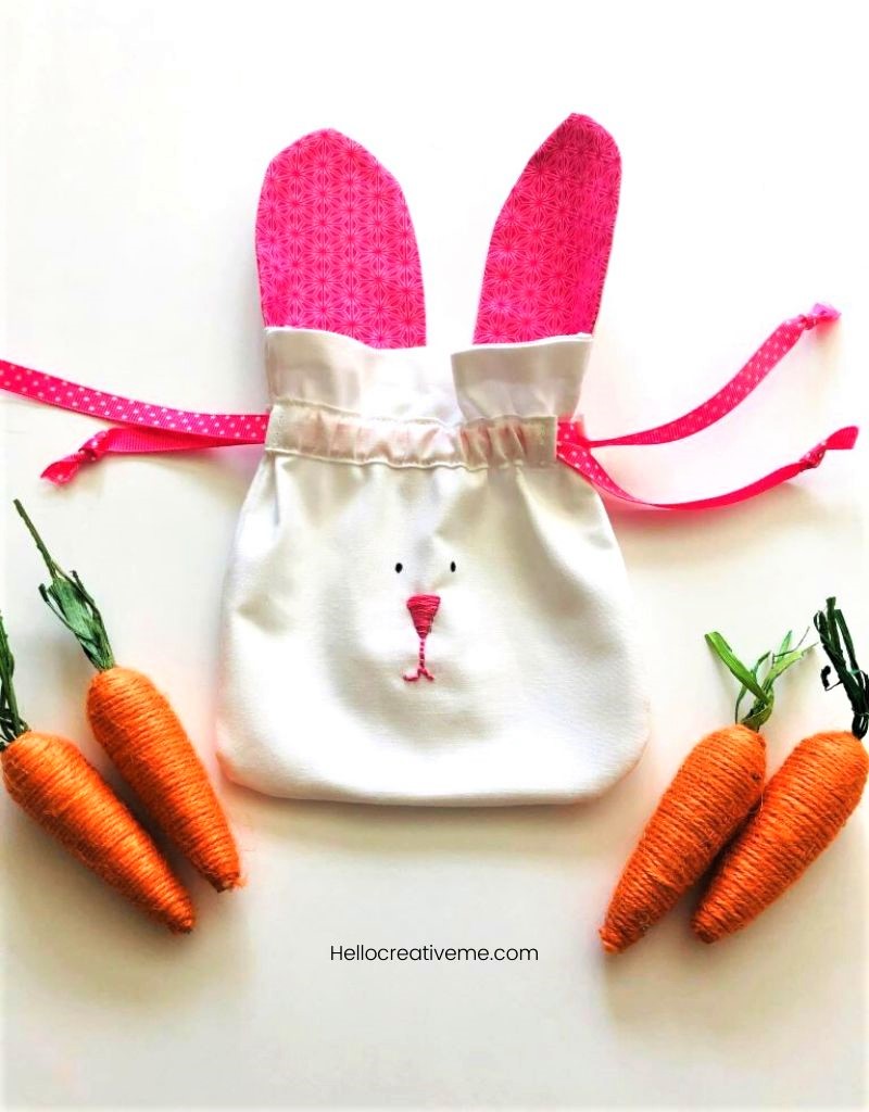 White DIY bunny bag with pink ears
