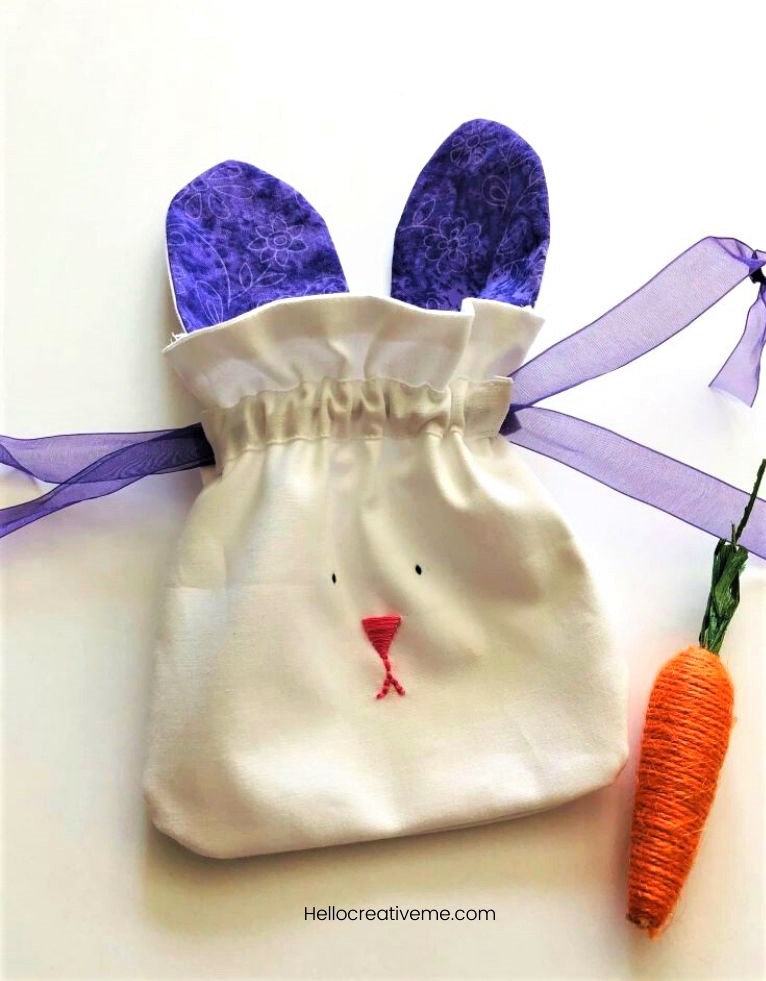 DIY bunny bag with purple ears