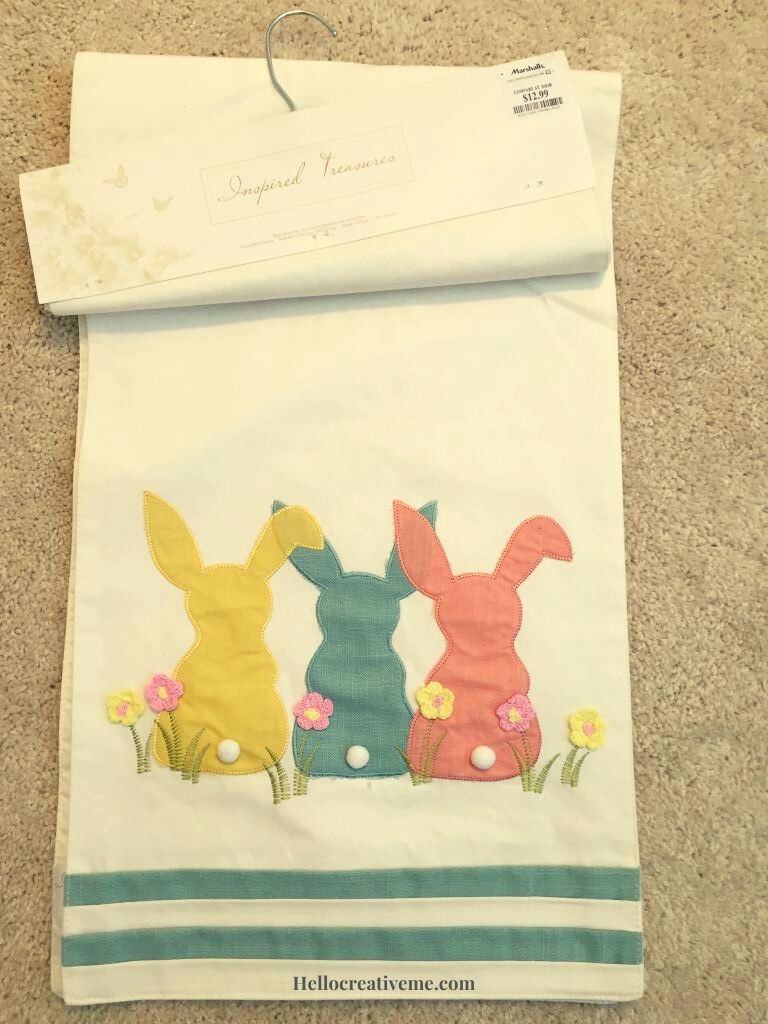 table runner with 3 colored bunnies on the bottom