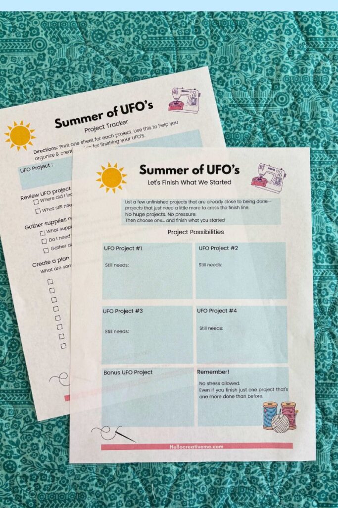 Summer of UFOS printables displayed on table.